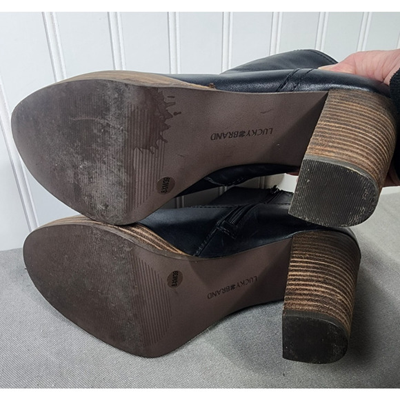 Lucky Brand Womens Boots 8.5 Leather Black‎ Heels Classic Office Date Night - Picture 3 of 6